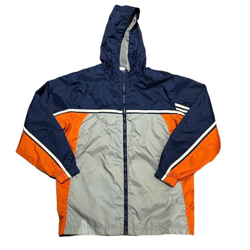 Adidas Boys Large (14/16) Full Zip Windbreaker Jacket/Coat in Rust, Navy & Gray